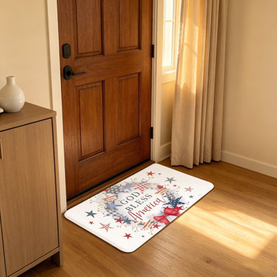 Memorial Day Red White Blue God Bless America 20 x 32 inch Rectangle Entrance Mat Entryway Scene Use