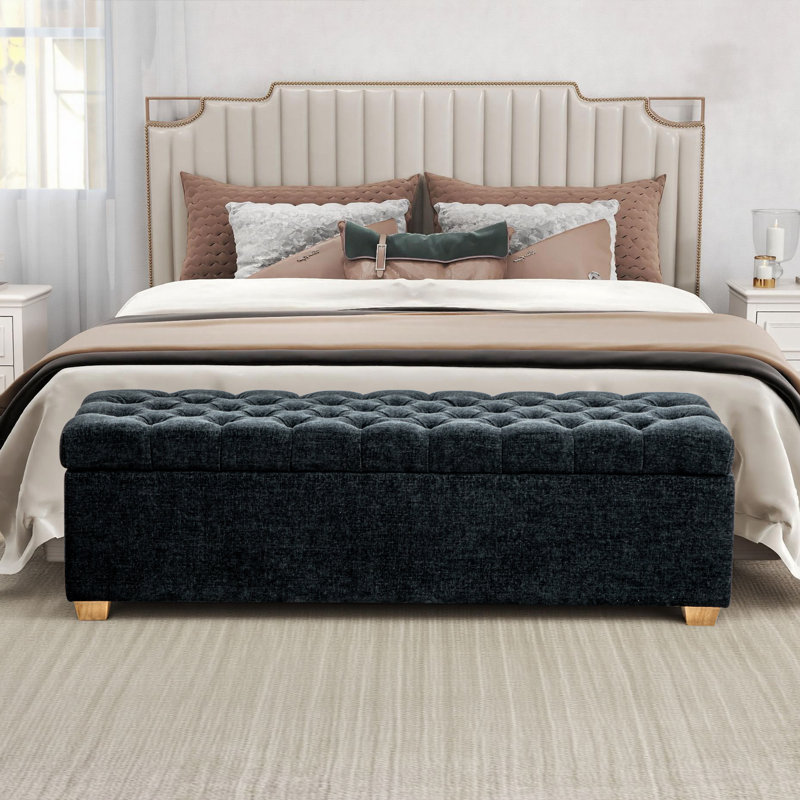 60.24'' Wide  Upholstered Storage  Bench, Black