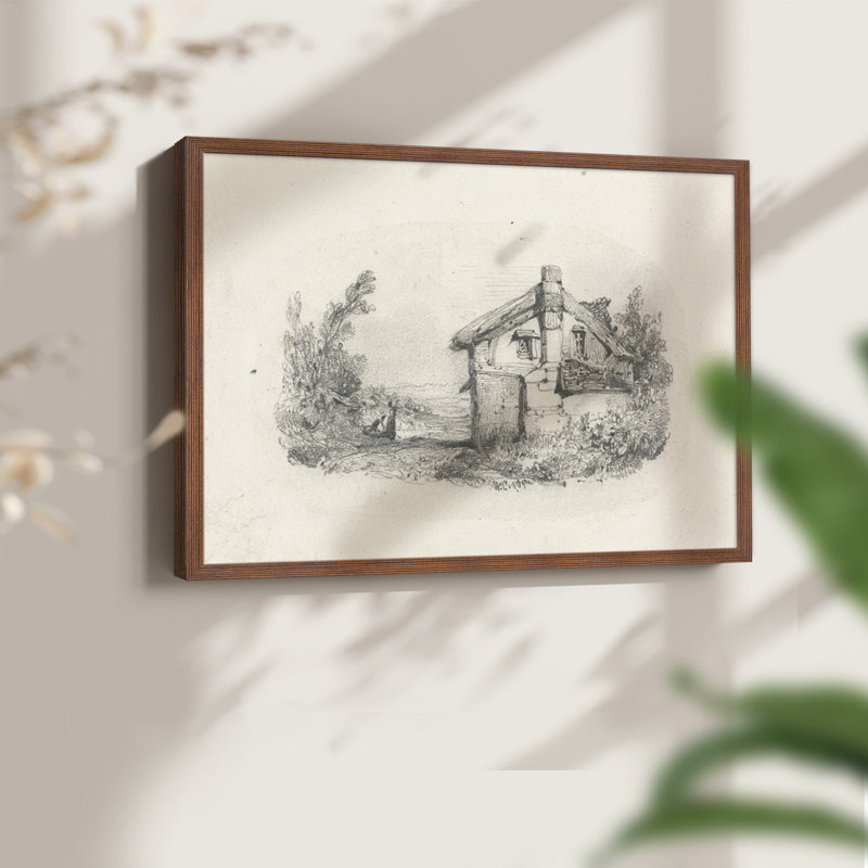 Croquis rétro - XLVI - reproduction encadrée, H 11 po x l 14 po, Noyer