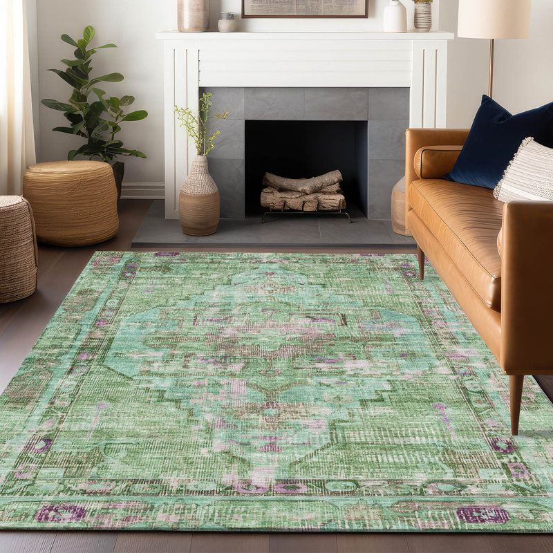 Machine Washable Indoor/Outdoor Xhevrie Aloe Rug, Rectangle 5' x 7'6"