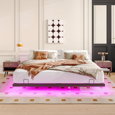 Queen Size Floating Bed Frames With Led Lights, Metal Platform Bed , Solid And Stable, Noise Free, No Box Spring Needed, Easy Assembly