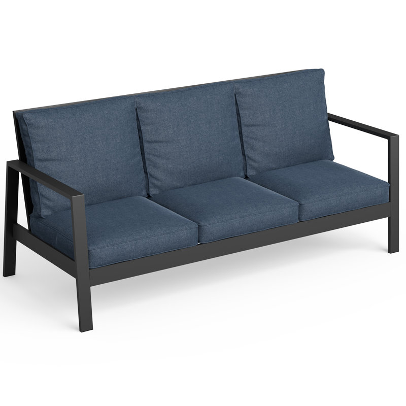 74.8'' 3-Person Metal Outdoor Patio Sofa, Blue