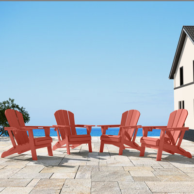 HDPE All-Weather Foldable Adirondack Chair with Cup Holder (Set Of 4)