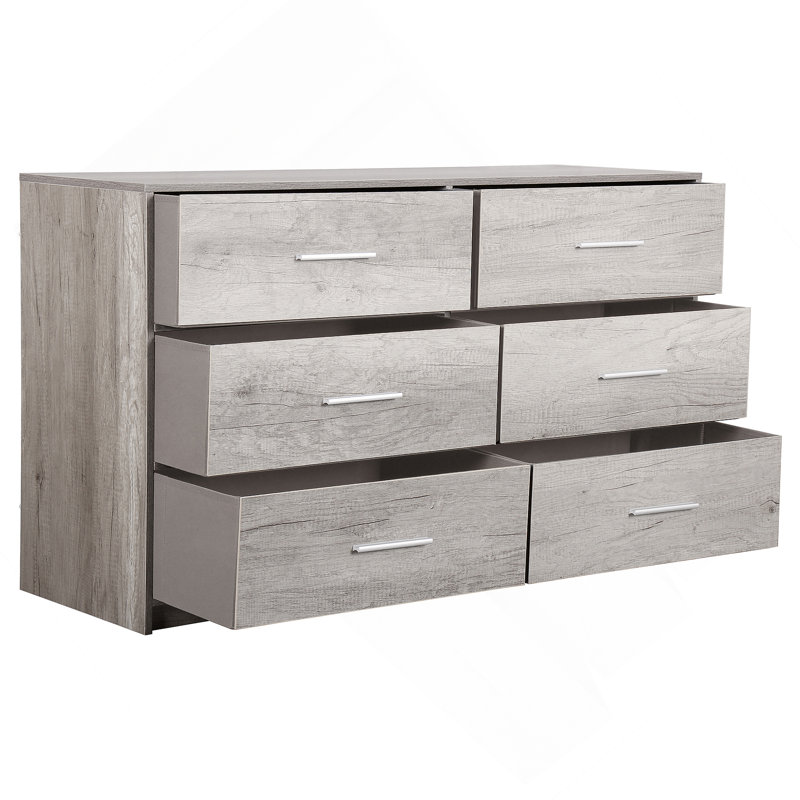 Commode 6 tiroirs avec tiroirs en tissu, Gris