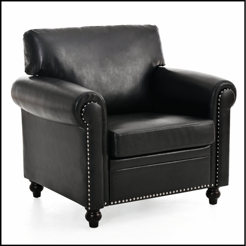 Élégante chaise de canapé à 1 place avec coussin amovible et élégante décoration cloutée argentée, confortable et durable