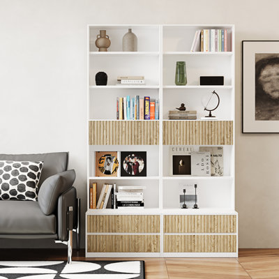 Ensemble de 2 bibliothèques de 78,7 po de hauteur avec repose-pieds mobile et tiroirs de rangement