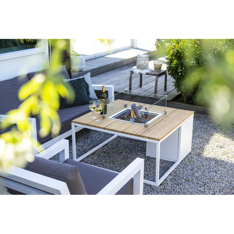 Himanshu Round Douglas Fir Wood Propane Smokeless Fire Pit Table with Hidden Fuel Tank, Oak/White