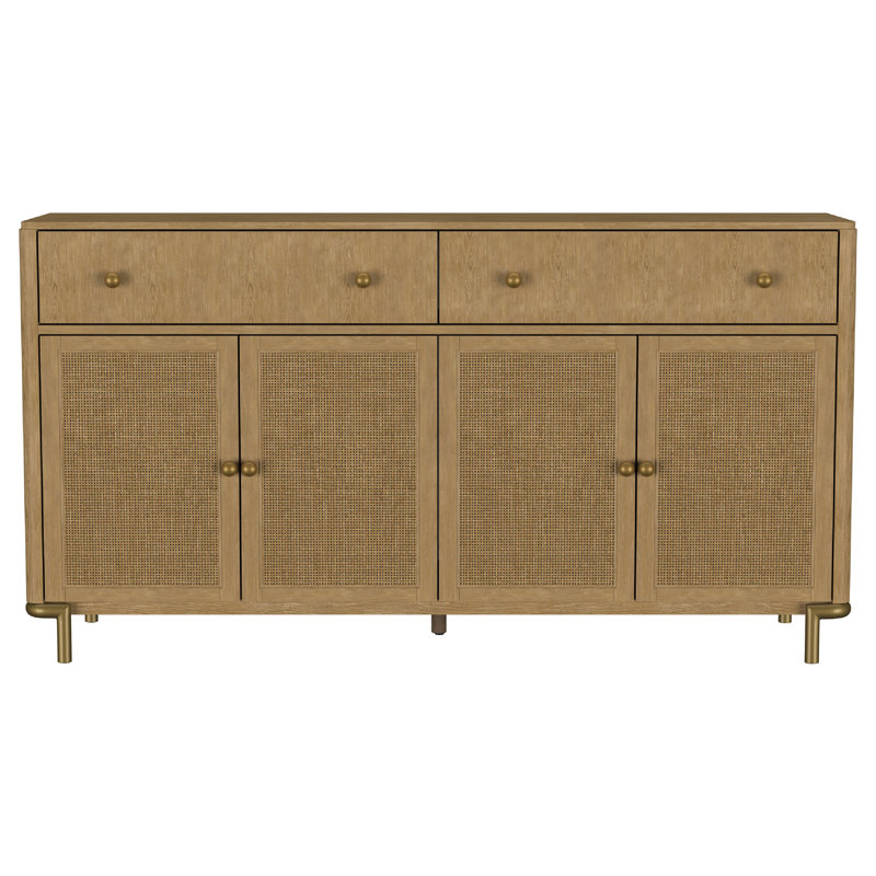Buffet Fij, 2 tiroirs, 4 portes en rotin tressé, brun 65 po