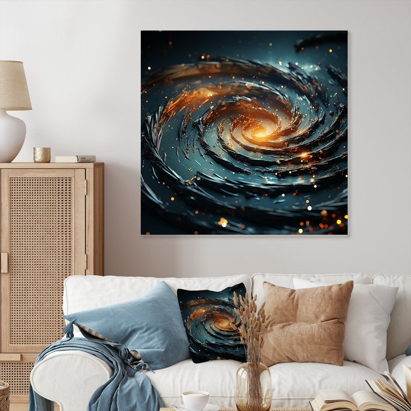 «Blue and Yellow Abstract Spiral Cyclone», art mural en métal à spirales abstraites, H 36 po x l 36 po x P 1,5 po