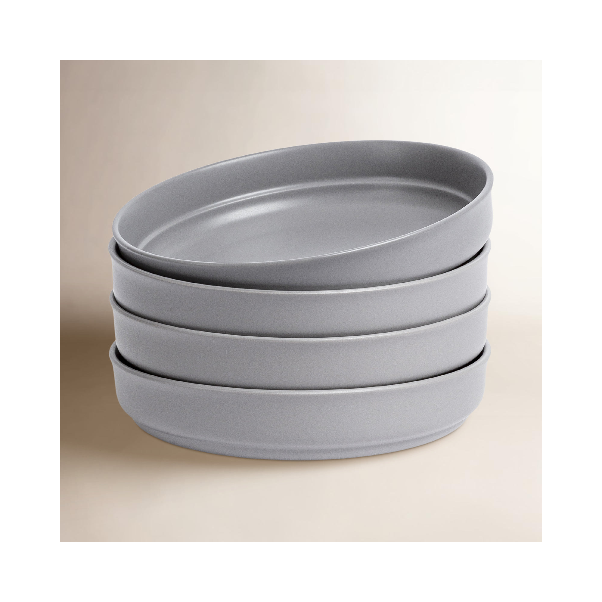 Rimmed over&back Semi Hand-Finished Stoneware Dinner Bowls, Set of 4, Gray