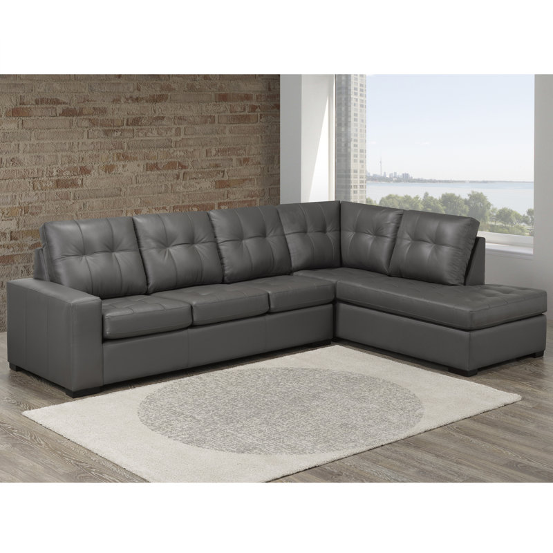 Canapé modulaire en cuir Yeprad, Face à la droite, Cuir gris foncé assorti