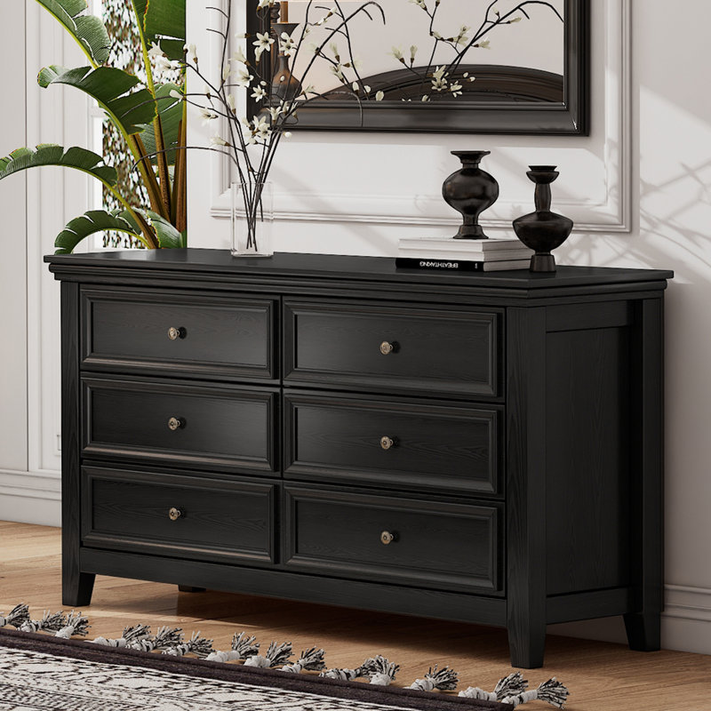 6-drawer Dresser For Bedroom, Farmhouse Chest Of Drawers Storage Cabinet For Living Room, Bedfoot, Hallway, Or Closet, Black