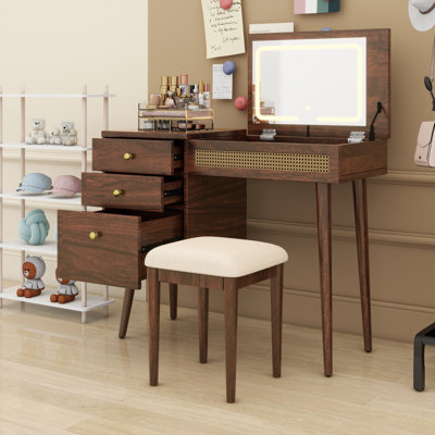 Chic Home Vanity Set Featuring Flip-Top Tabletop and Storage Drawers