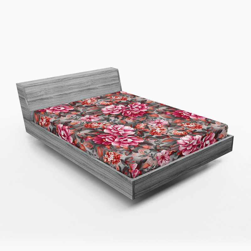 Drap-housse rustique Ambesonne, Framboise, vert foncé / floral, Drap-housse de taille très grand