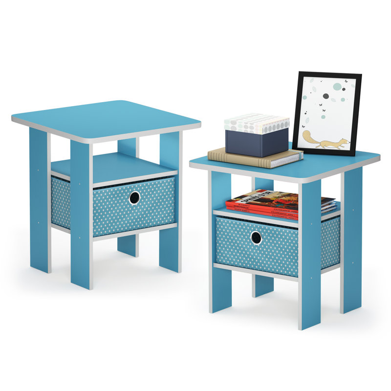 Joseph Side Table Nightstand with Bin Drawer, 2 per set, Light Blue