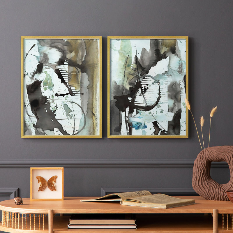 «Lyrical Abstract I», reproduction encadrée de qualité supérieure - prête à être accrochée - aucun clou requis - aucun clou requis