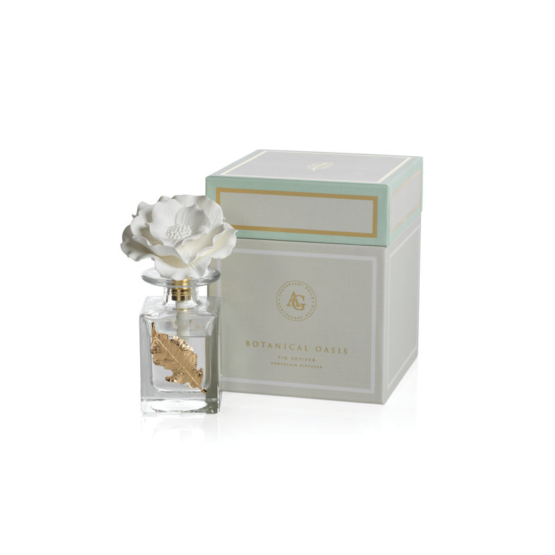 Elegant Floral Porcelain Reed Diffuser with Gold Leaf Accent, 100ml