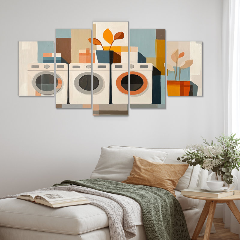 Orange Laundry Lines I - Ensemble d'art mural sur toile Laundry