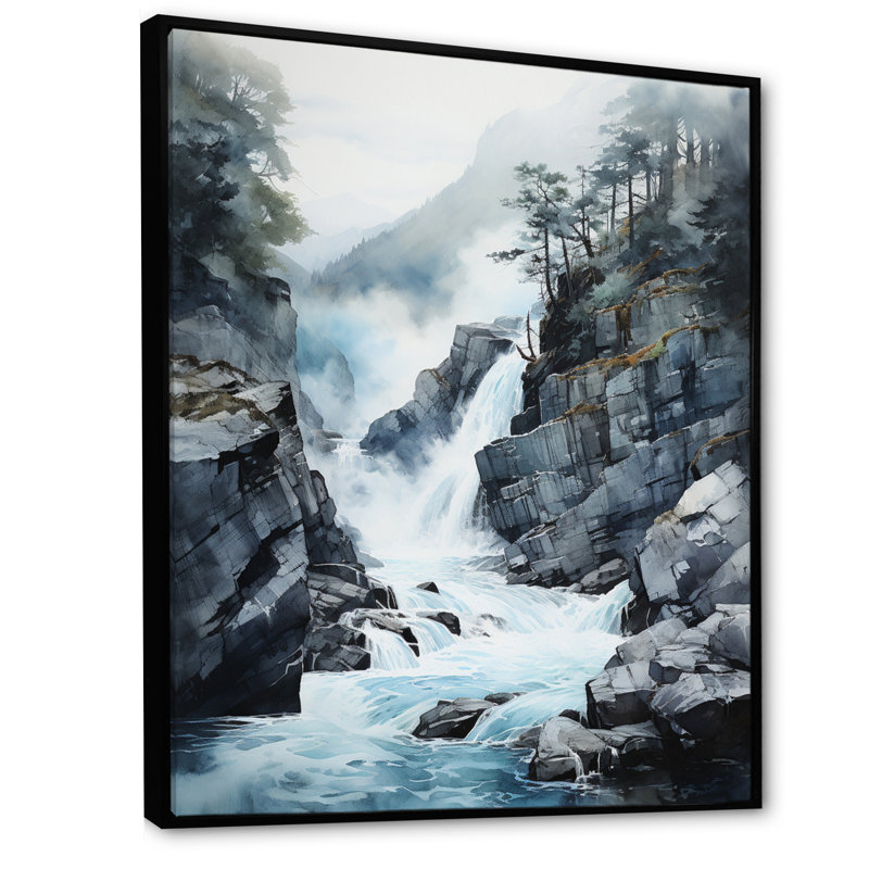 «Waterfall Endless Waterfall Journey I», reproduction sur toile, H 32 po x l 24 po x P 1 po, Cadre flottant noir