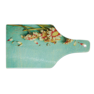 Ambesonne Shabby Flora Tempered Glass Cutting Board Gerbera Bunch Blue Multicolor