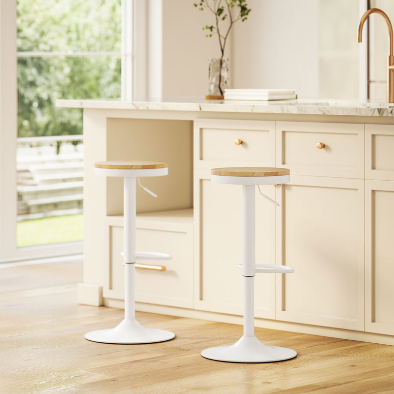 Ensemble de 2 tabourets de bar réglables en bois blanc naturel