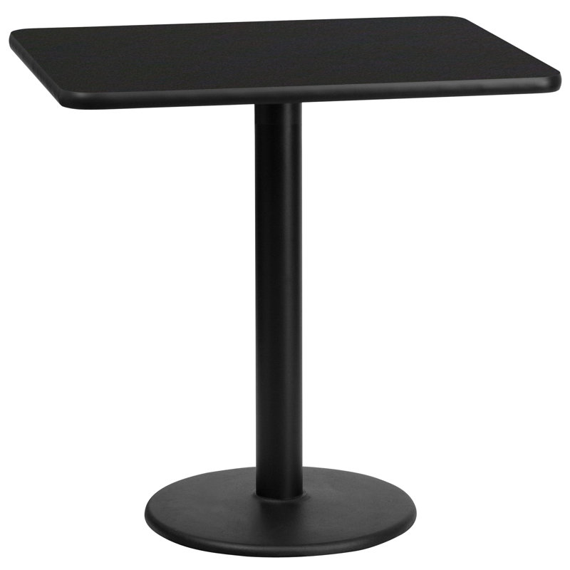 Rectangular Laminate Dining Table Top with Round Base, 31.12" H x 30" W x 24" D, Black
