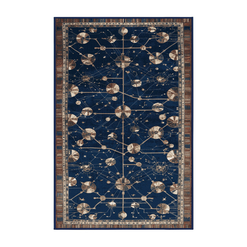 Machine Washable Space Blue Area Rug, Rectangle 5' x 8'