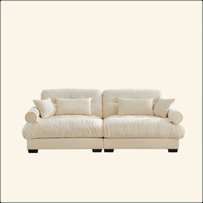 Large Size Modern Two-Seater Sofa With Bolstered Armrests,Velvet 2-Seater Sofa With Waist Pillows And Throw Pillows , Suitable For Living Room , Loft, Working Spaces , Hallway And Bedroom