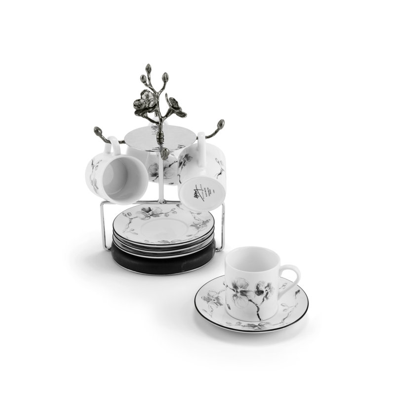 Black Orchid Demitasse Set with Stand