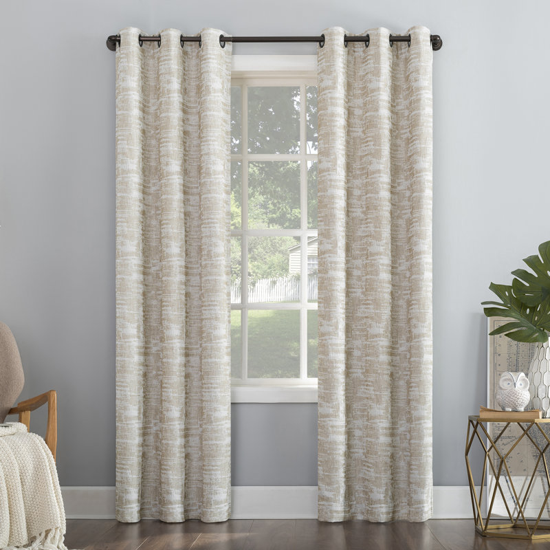 Sun Zero Parrish Distressed Grid Thermal Extreme 100% Blackout Grommet Curtain Panel, Linen, 40" W x 63" L