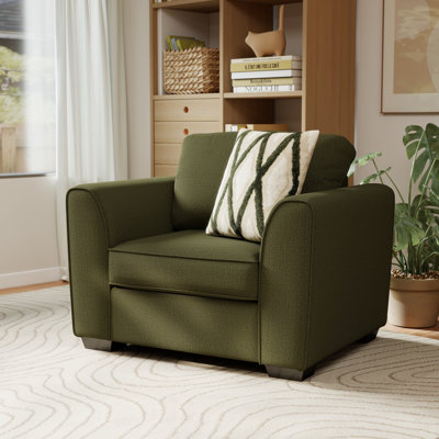 Fauteuil de salon Roundhill Furniture Marvella avec revêtement en chenille Mosswood et coussin décoratif texturé