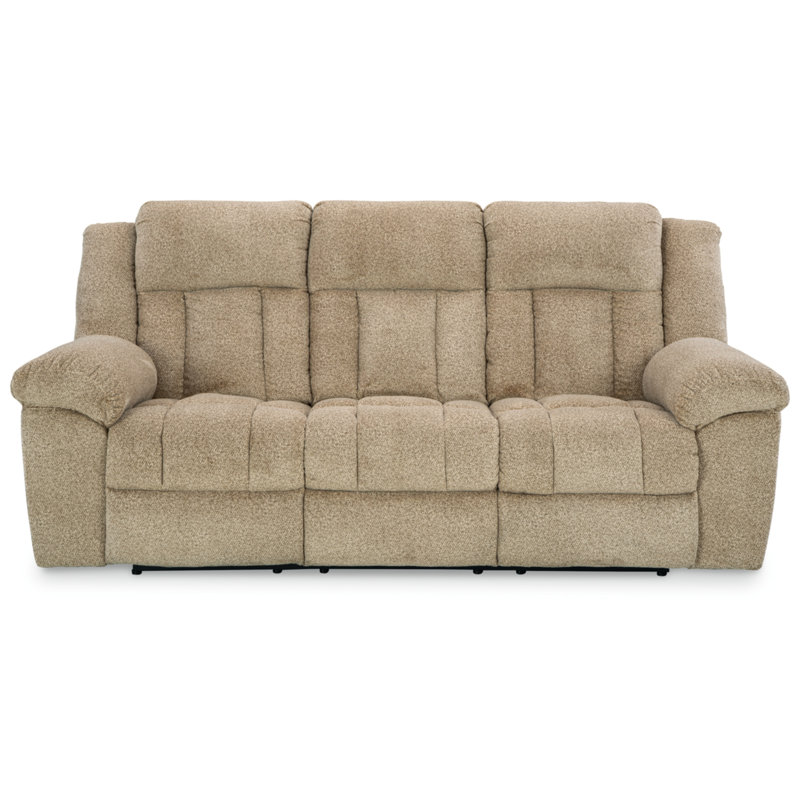Beige Fabric Power Reclining Sofa with Pillow-Top Arms
