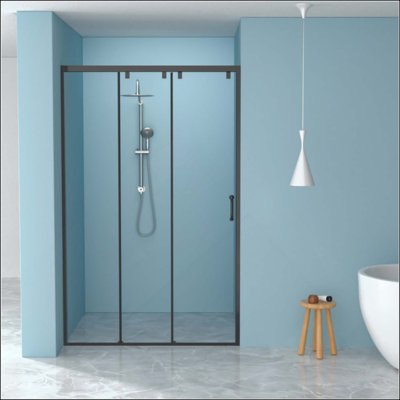 Triple Bypass Sliding Shower Door With Clear Glass  , Stainless Steel Frame