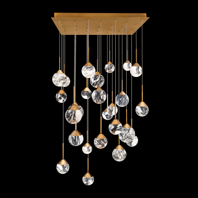 Quest 23 Light Crystal LED Multi-Light Pendant, Aged Brass
