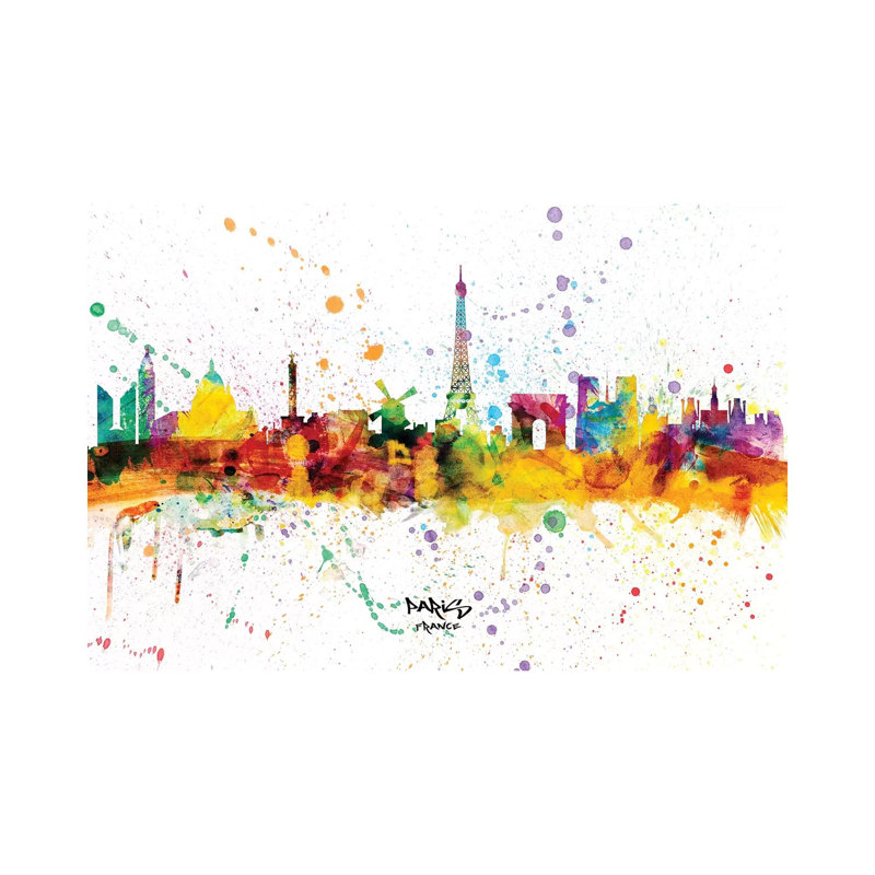 Paris France Skyline Splash by Michael Tompsett - Wrapped Canvas Print, 20.32 cm H x 30.48 cm W