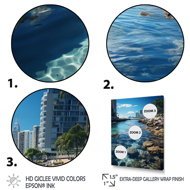 Derrynisk turquoise gris Miami Coastal Resilience - imprimé, H 32 po x l 24 po x P 1 po, Encadrement doré