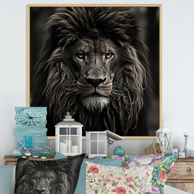 Portrait de lion noir majestueux - décoration murale animal lion