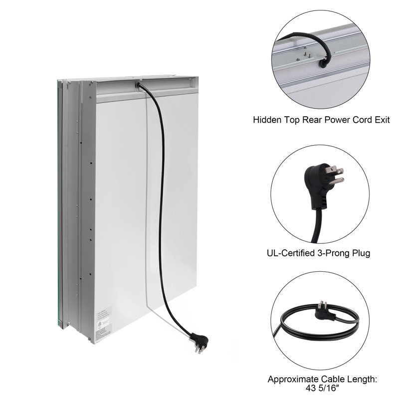Armoire à miroir encastrée ou à surface 30 po H avec désembueur et tablettes réglables H, H 30 po x l 20 po x P 4,63 po