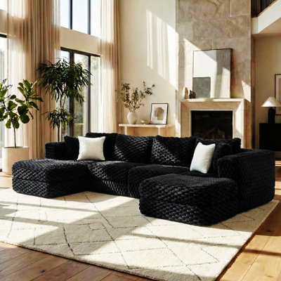 Modular Sectional Sofa 135.4" Boneless Sofa Couch Cozy Sectional Couch With Two Movable Ottomans For Living Room