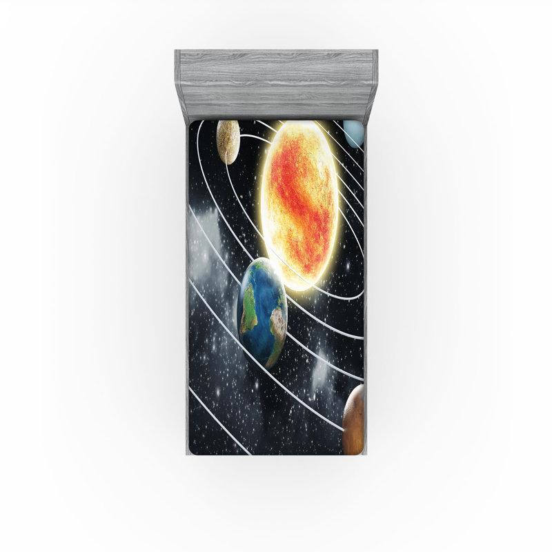 Ambesonne Outer Space Fitted Sheet 2-Pack Solar System Planets Twin Multicolor