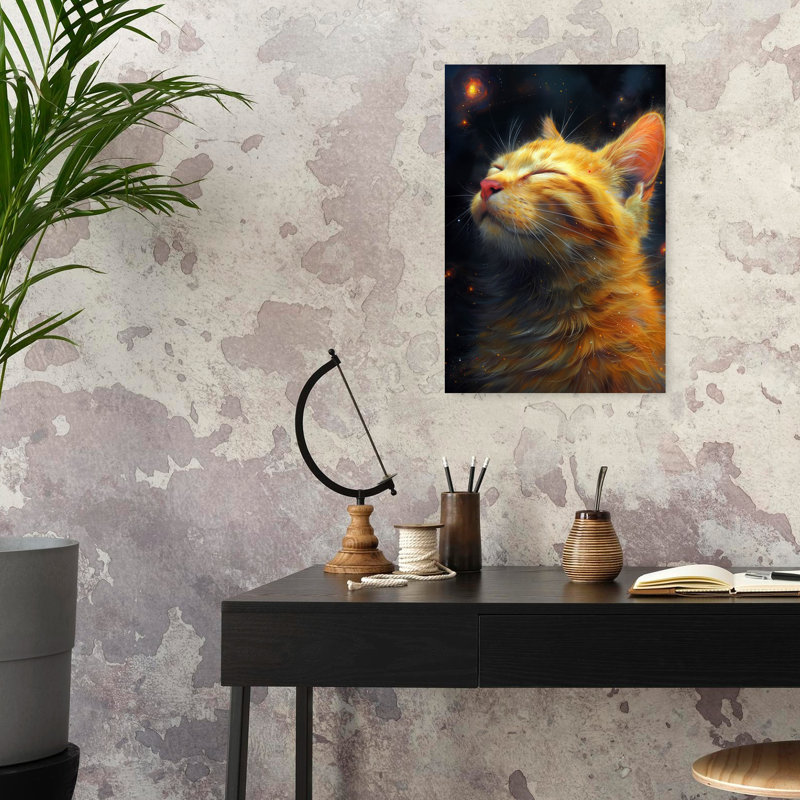 Ginger Kitty, art mural contemporain avec un chat, 24" H x 16" W