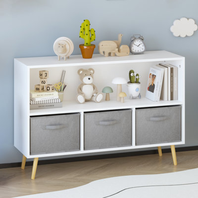 23.62'' H X 35.43'' W Kids Bookshelf Kids Bookcase with Collapsible Fabric Drawers
