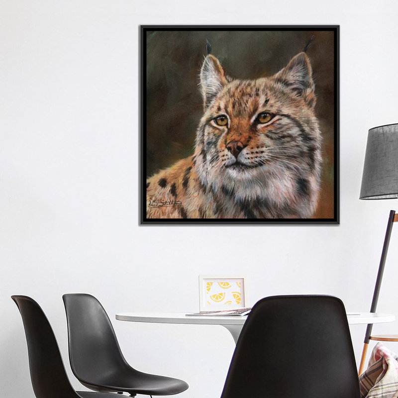 « eurasian lynx », impression sur toile, H 18 po x l 18 po x P 1,5 po, Toile avec cadre noir, Pas de tapis