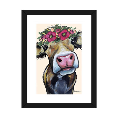 «Hazel The Cow Flower Crown On Cream» - reproduction de photo