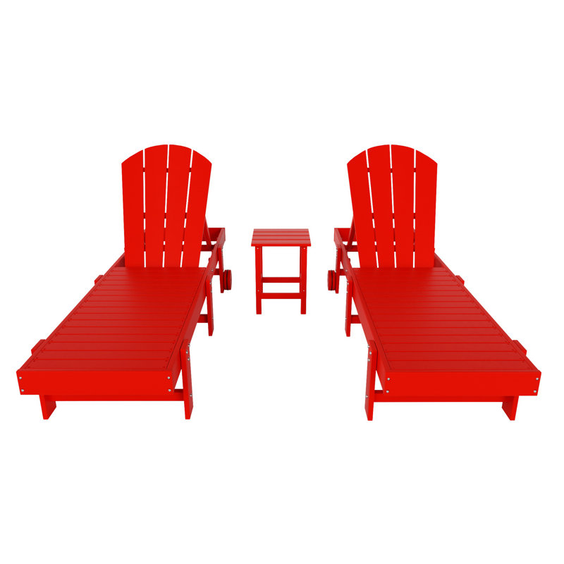 Ensemble de chaises longues inclinables extérieures en poly Lagune, Rouge