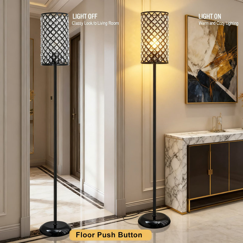 Lampe sur pied en cristal moderne avec abat-jour élégant, grande lampe sur pied avec interrupteur marche / arrêt pour le salon, la chambre à coucher et l'éclairage de bureau
