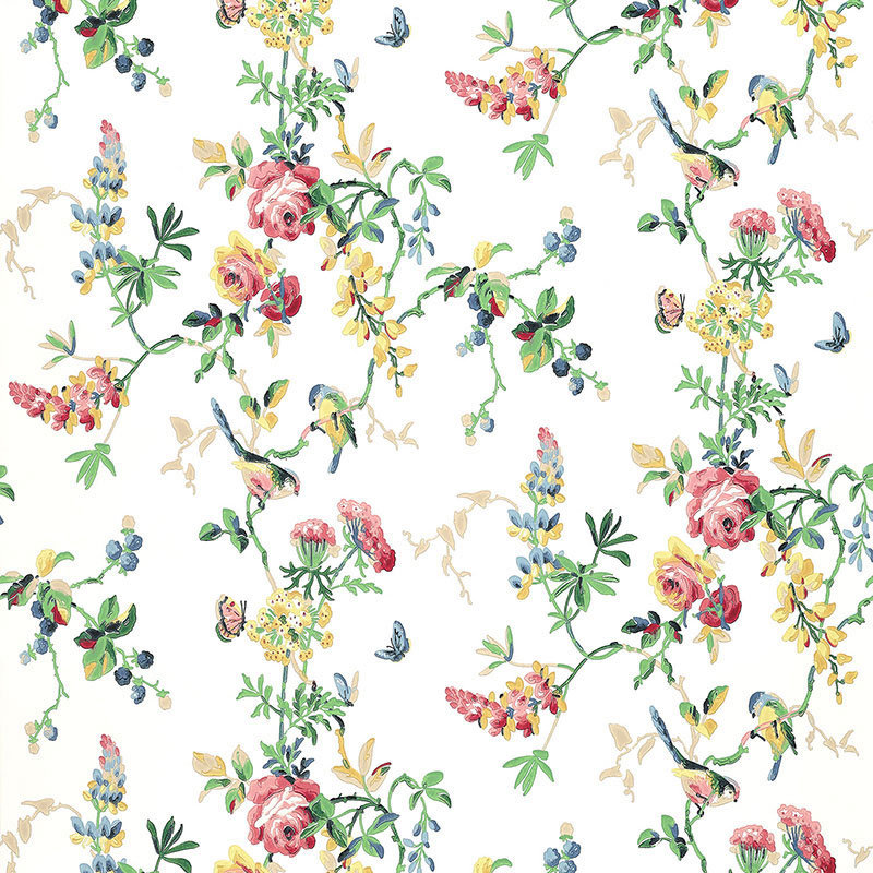 Chickadee Floral Wallpaper, Primary