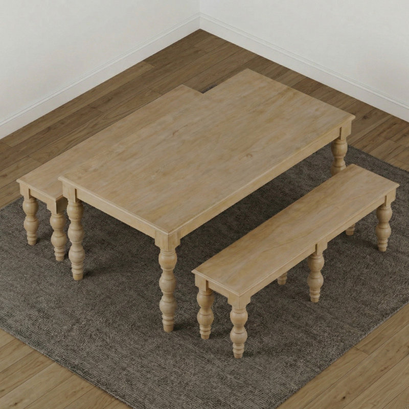 Braydan 3 Piece Solid Wood 84" Dining Set- Rustic Natural, Rustic Natural