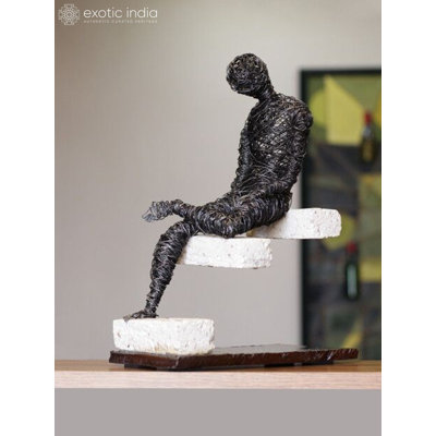 13" Alone Wire Art Sculpture - Handcrafted Iron Contemplative Figure - Contemporary Statement Table Décor