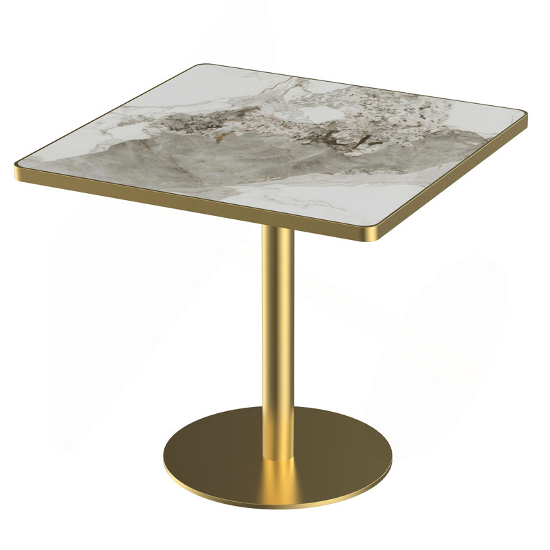 Table carrée bistro moderne tulipe 31,5 pouces avec plateau en faux marbre, facile à assembler, structure en métal robuste